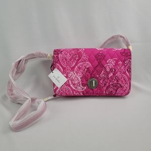 Vera Bradley Turnlock Crossbody Stamped Paisley Faux Leather Trim Purse